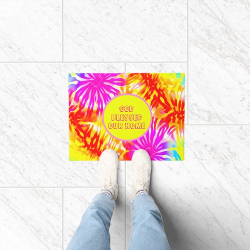 COLORFUL GOD BLESSED OUR HOME TIE_DYE DESIGN DOORMAT