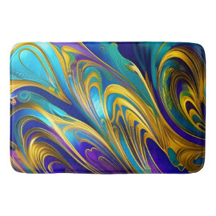 Colorful Gold Abstract Blue Purple Ribbons Bath Mat