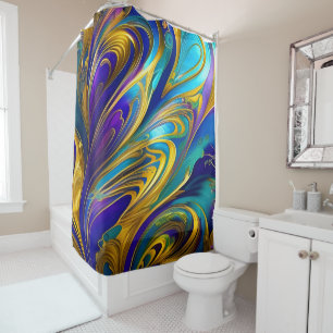 Colorful Gold Abstract Blue Purple Ribbons Shower Curtain