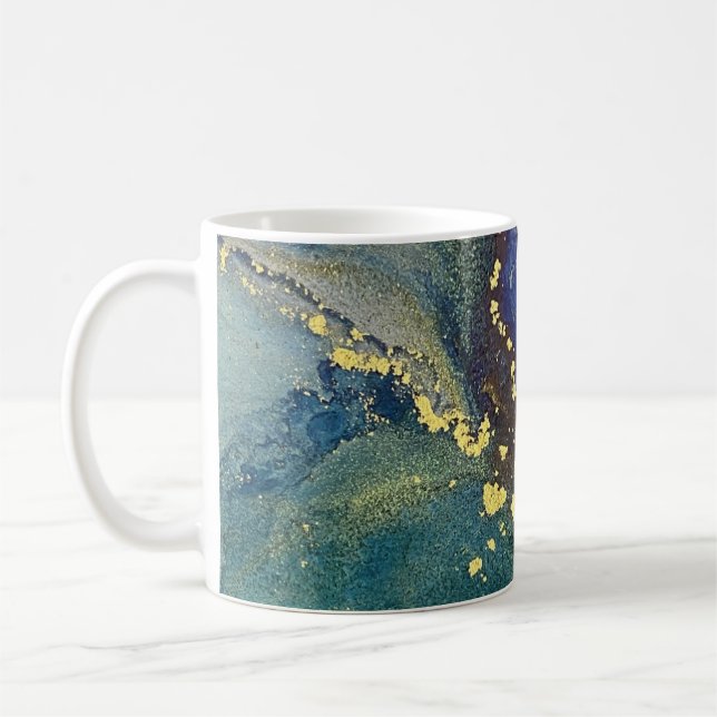 Colorful, Gold Alcohol Ink Liquid Abstract Art Coffee Mug (Left)