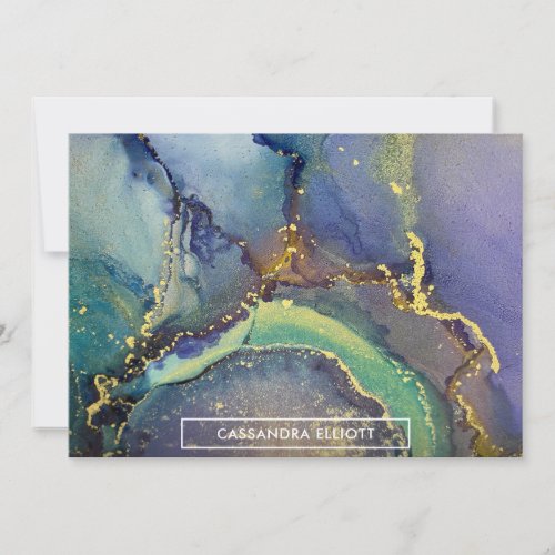 Colorful Gold Alcohol Ink Liquid Abstract Art Thank You Card