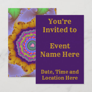 Colorful Gold and Purple Fractal Birthday Invitation