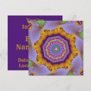 Colorful Gold and Purple Fractal Birthday Invitation