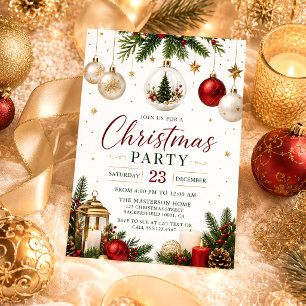 Colorful Gold Baubles and Tree Branches Christmas Invitation