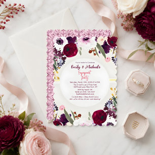 Colorful Gold Bold Floral Blooms Engagement Party  Invitation