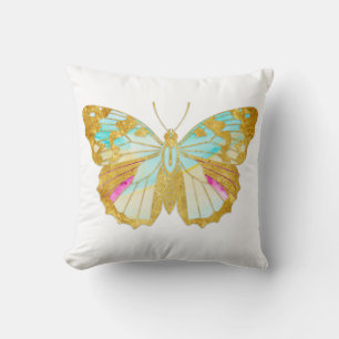 Colorful Gold Butterfly Throw Pillow