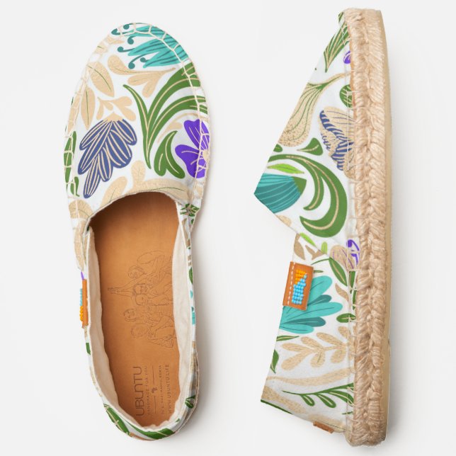 Colorful Gold Floral Leaf Illustration Pattern Espadrilles (Side)