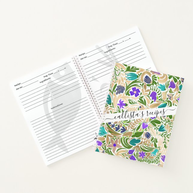 Colorful Gold Floral Leaf Illustration Pattern Notebook (Inside)