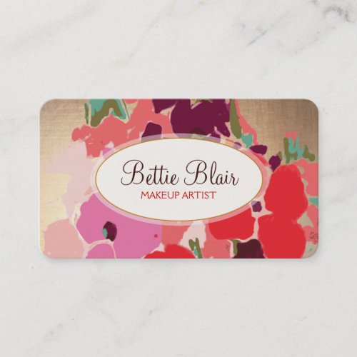 Colorful Gold Floral Makeup Artist Elegant Salon Business Card