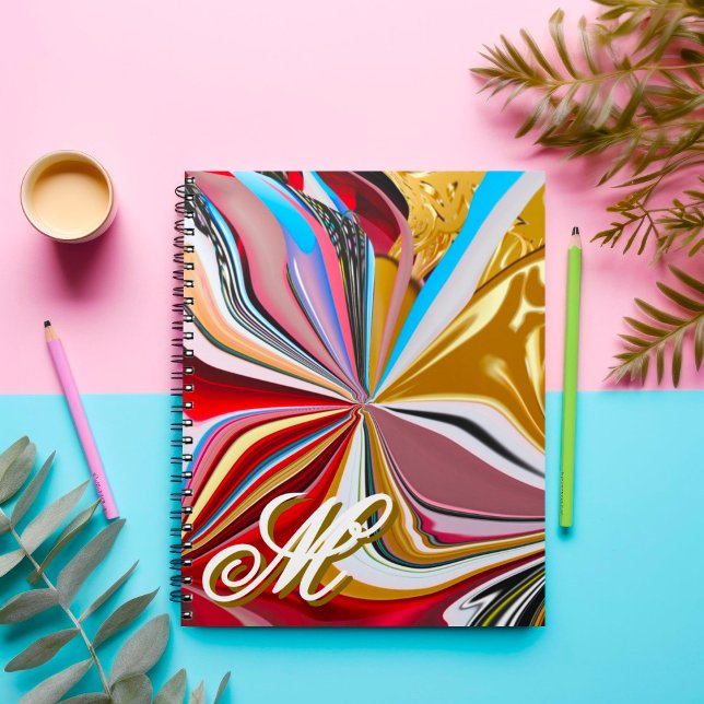 Colorful Gold Flower Monogram Liquify Abstract  Notebook (Creator Uploaded)