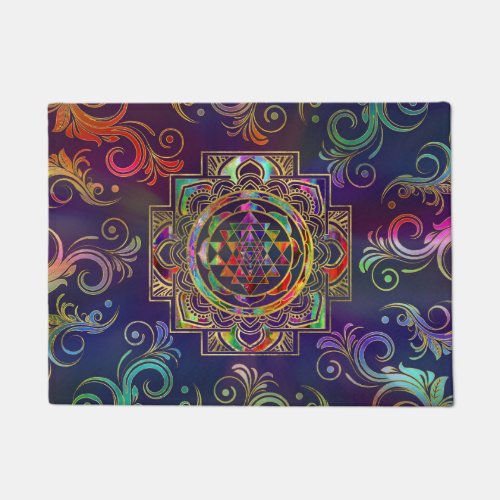 Colorful Gold framed Sri Yantra Sri Chakra Doormat