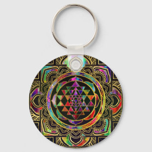 Colorful Gold framed Sri Yantra Sri Chakra Keychain