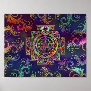 Colorful Gold framed Sri Yantra Sri Chakra Poster