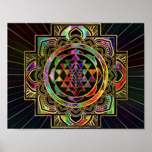 Colorful Gold framed Sri Yantra Sri Chakra Poster