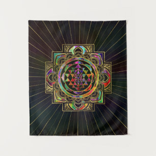 Colorful Gold framed Sri Yantra Sri Chakra Tapestry