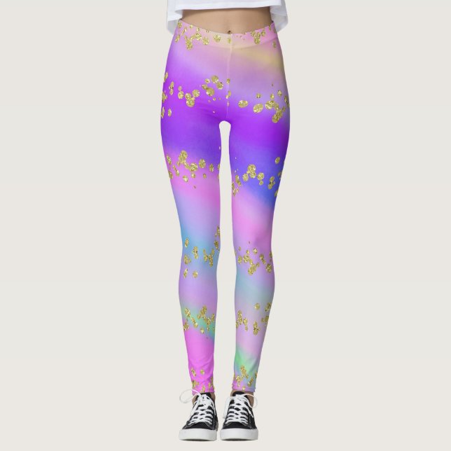 Colorful Gold Glitter Unicorn Leggings (Front)