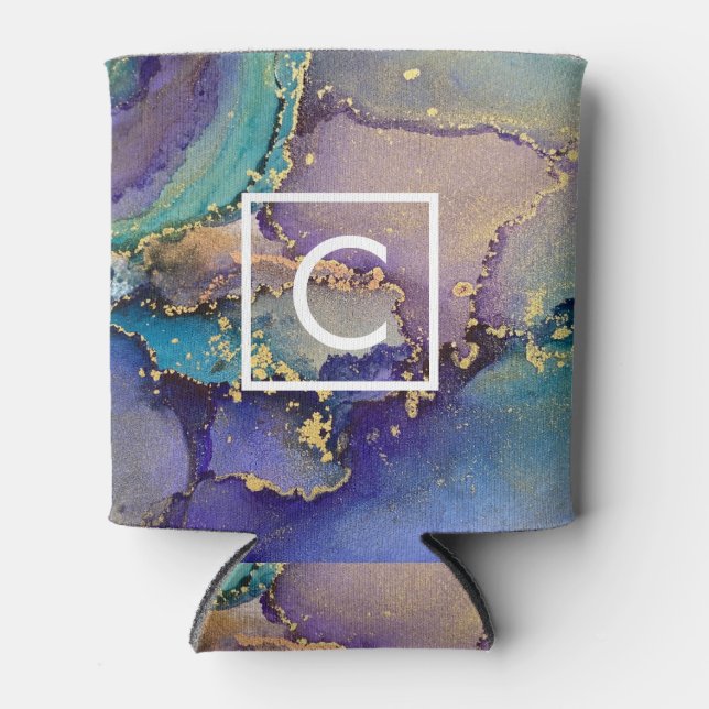 Colorful Gold Marbled Abstract Liquid Abstract Art Can Cooler (Front)