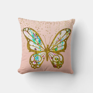 Colorful Gold Speckled Butterfly Throw Pillow