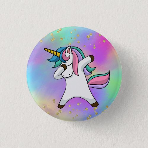 Colorful Gold Speckled Magical Dabbing Unicorn Button