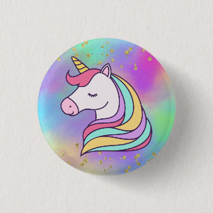 Colorful Gold Speckled Magical Unicorn Button