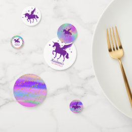 Colorful Gold Speckled Purple Unicorn Birthday Confetti