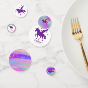 Colorful Gold Speckled Purple Unicorn Birthday Confetti
