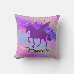 Colorful Gold Speckled Purple Unicorn Throw Pillow