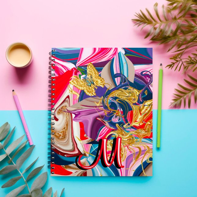 Colorful Gold Swirl Smoke Monogram Liquid Abstract Notebook (Creator Uploaded)
