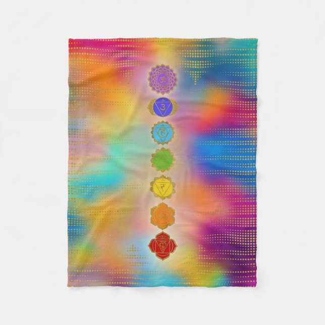 Colorful Golden Chakras composition Fleece Blanket (Front)