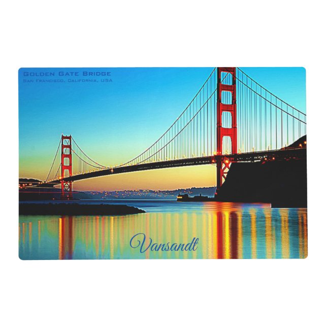 Colorful Golden Gate Bridge USA Sunset Blue Placemat (Front)