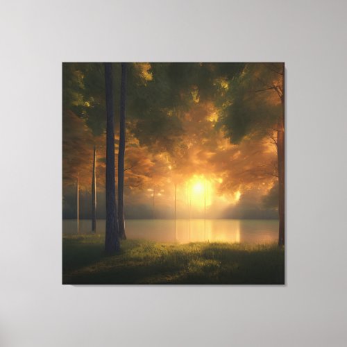 Colorful Golden Hour Lake Forest Canvas Print