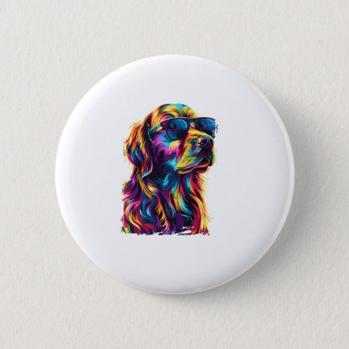 Colorful Golden Retriever Portrait Kids Pet Owner  Button