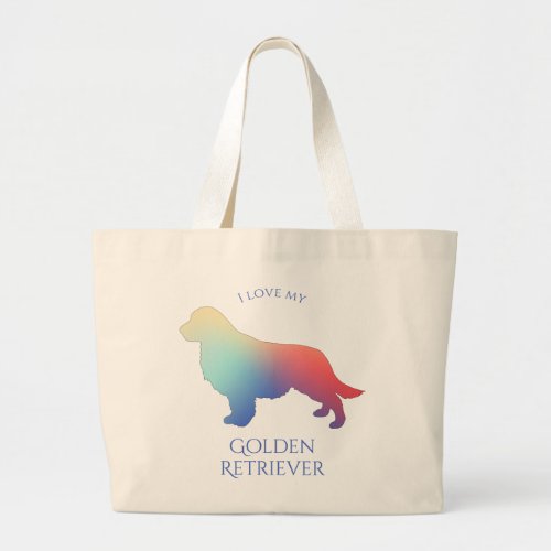 Colorful Golden Retriever Silhouette Large Tote Bag