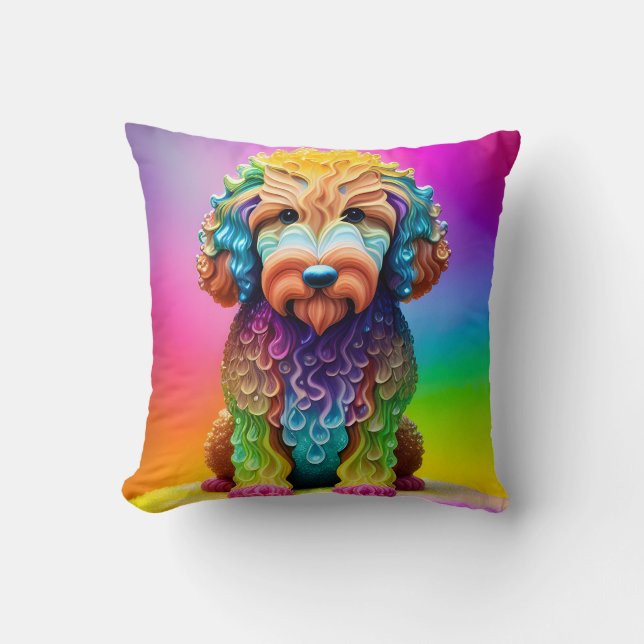Colorful Goldendoodle Children's Pillow (Front)