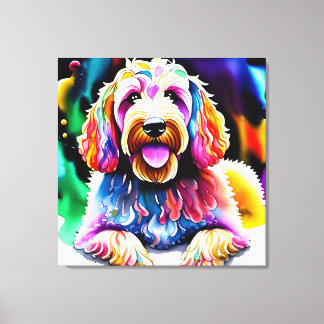 Colorful Goldendoodle Sketch Wrapped Canvas