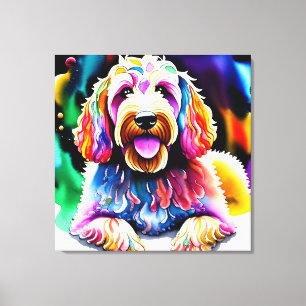 Colorful Goldendoodle Sketch Wrapped Canvas Print