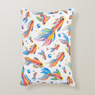 Colorful Goldfish Seamless Pattern – Whimsical Wat Accent Pillow