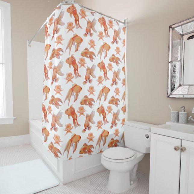 Colorful Goldfish shower curtain (In Situ)