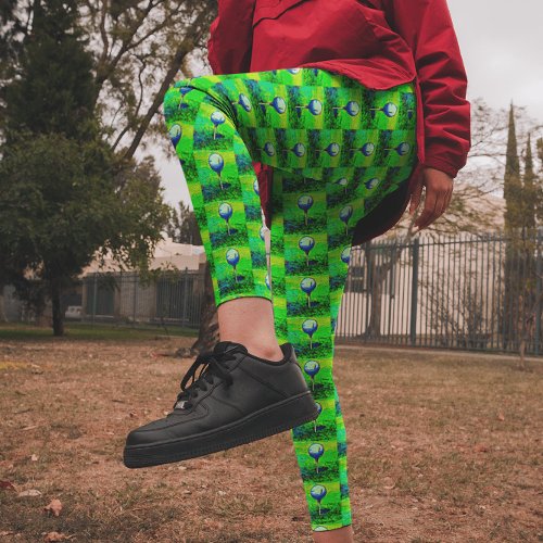 Colorful Golf Course Green Golfing Leggings