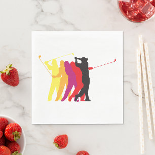 Colorful Golf Swing Silhouette Golfer Outline Napkins