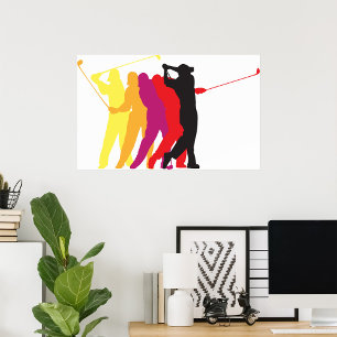 Colorful Golf Swing Silhouette Golfer Outline Poster