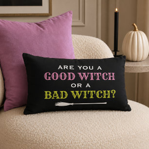 Colorful Good Witch or Bad Witch Halloween Lumbar Pillow