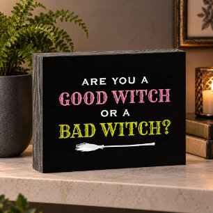 Colorful Good Witch or Bad Witch Halloween Wooden Box Sign