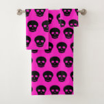 Colorful Goth Black Hot Pink Skull Pattern Bright  Bath Towel Set at Zazzle