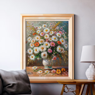 Colorful Gouache Painted Daisies Poster