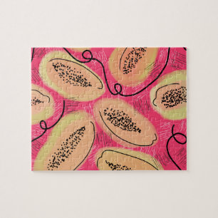Colorful Gouache Watercolor Papaya Abstract Art Jigsaw Puzzle