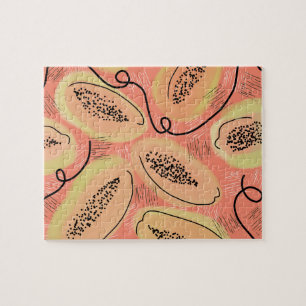 Colorful Gouache Watercolor Papaya Abstract Art Jigsaw Puzzle
