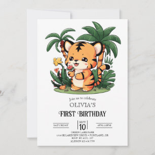 Colorful Graceful Tiger 1st Birthday Digital Invitation