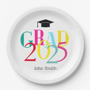 Colorful GRAD 2024 Graduation Party Custom Paper Paper Plates