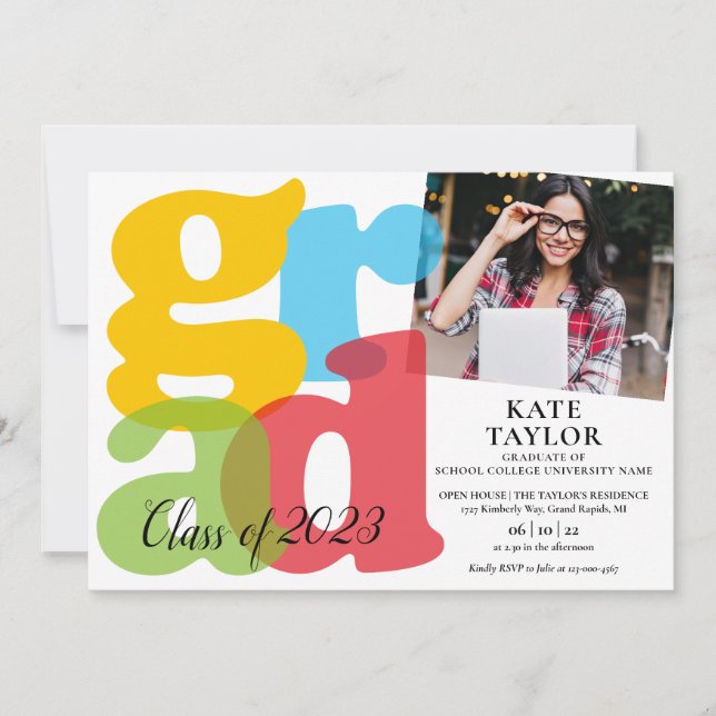 Colorful Grad 2 Photo Graduation Party Invitation (Front)